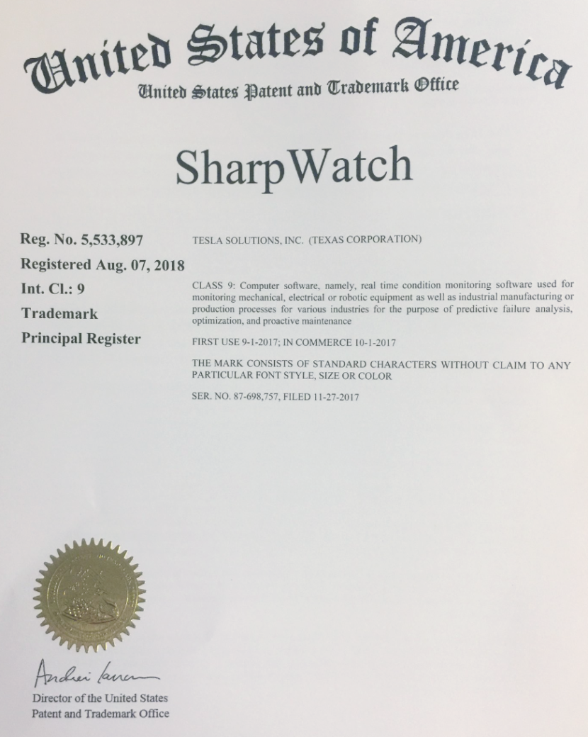 SharpWatch USPTO Cert
